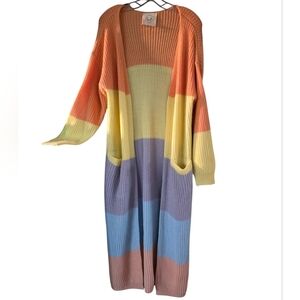 Fantastic Fawn Pastels Colorblock Knit Long Cardigan Duster Size Small